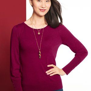 Talbots Merino Wool puff sleeve with pearl button detail